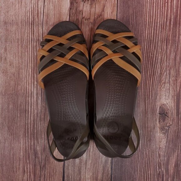 Crocs Womens Size 6 Huarache Mini Wedge Bronze Espresso Open Toe Sandals Shoes - Picture 6 of 14
